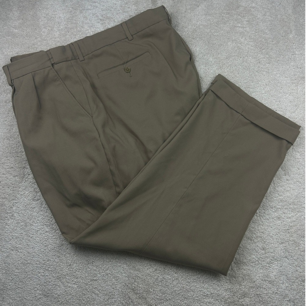 J Ferrar Men's Dress Pants 44 Brown Pleated Cuffed Classic Fit Trousers